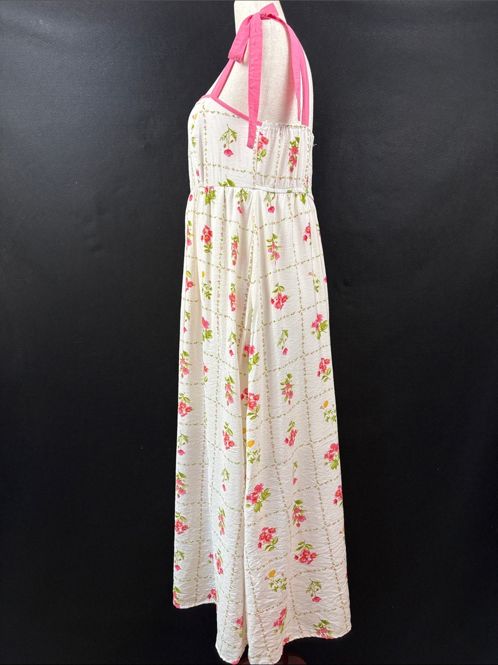 Perch by Blu Pepper White Floral Maxi Summer Dress with Pink Tie Straps 1X 14-16 - Picture 3 of 10